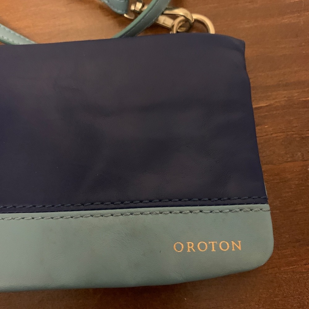 OROTON Leather Crossbody Mini Bag Blue Colorblock Removable Strap Card Holder - Picture 10 of 10
